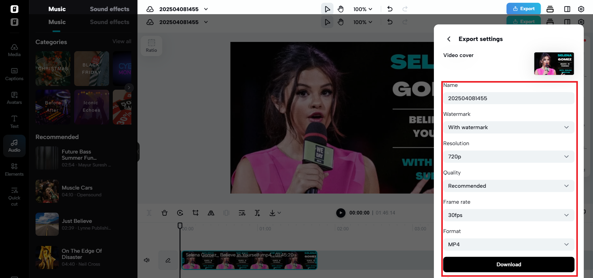 Exportar o compartir el video recortado