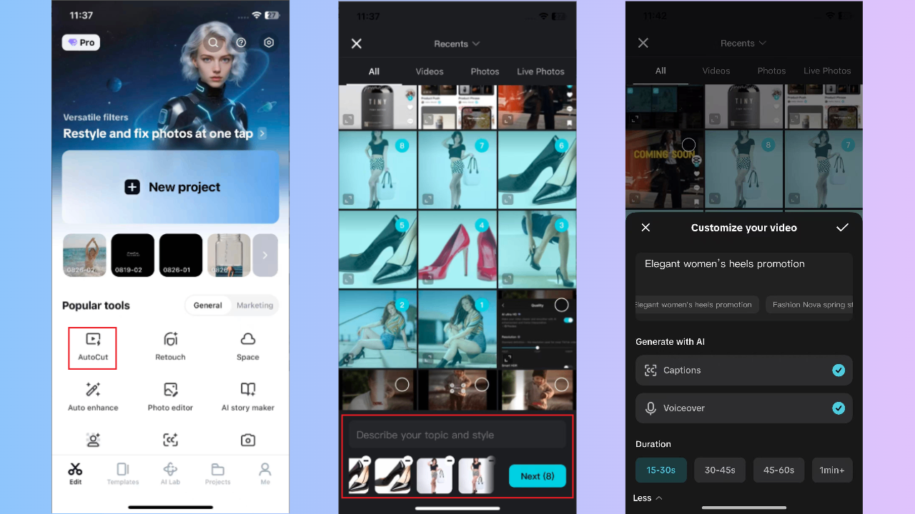 進入AutoCut並導入您的素材。