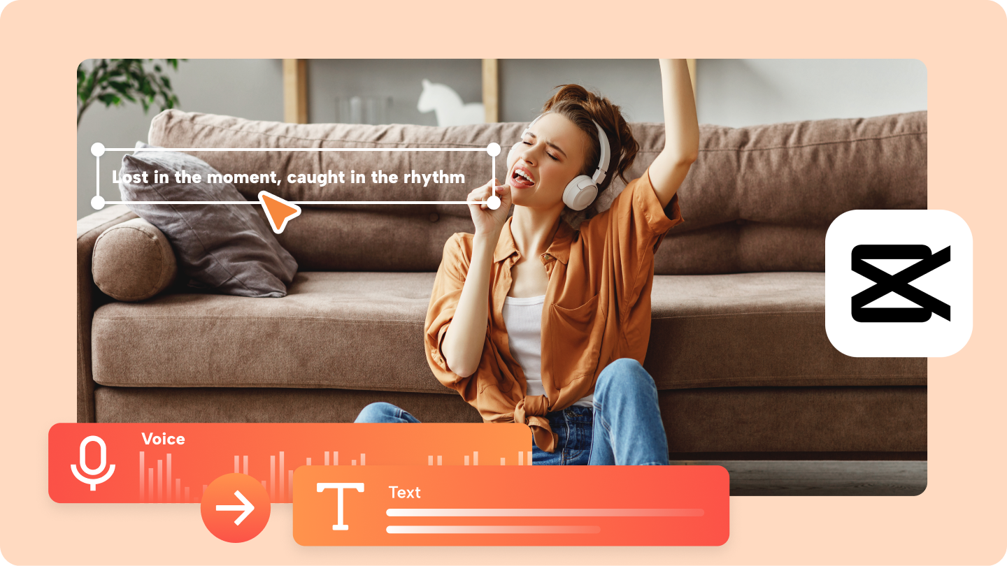 Una imagen de héroe para CapCut la función de transcripción de audio de IA, que muestra una interfaz limpia y moderna con formas de onda convertidas en texto.