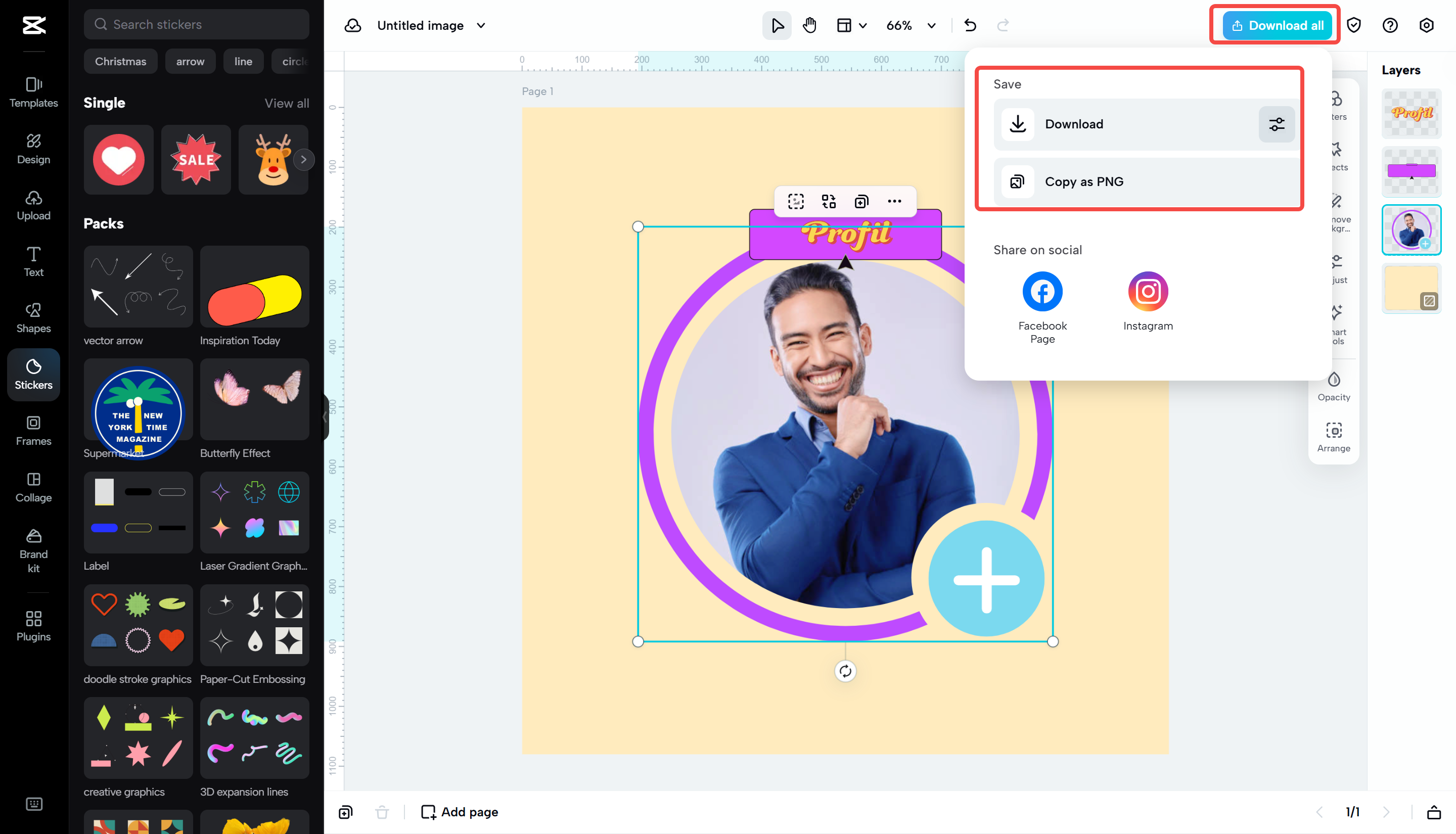 Exportieren eines Bildes aus CapCut Web
