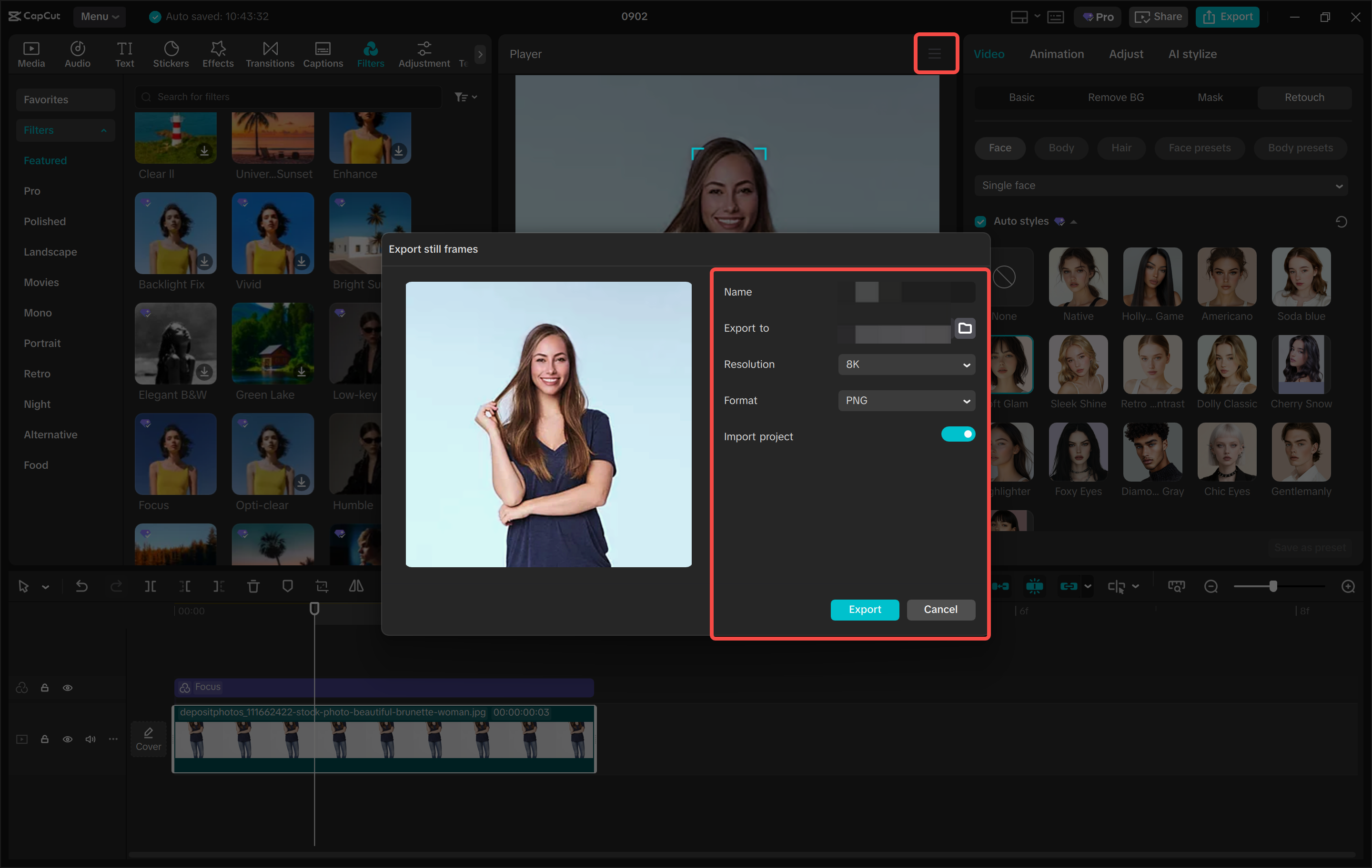 تنزيل الصورة من محرر فيديو سطح المكتب CapCut