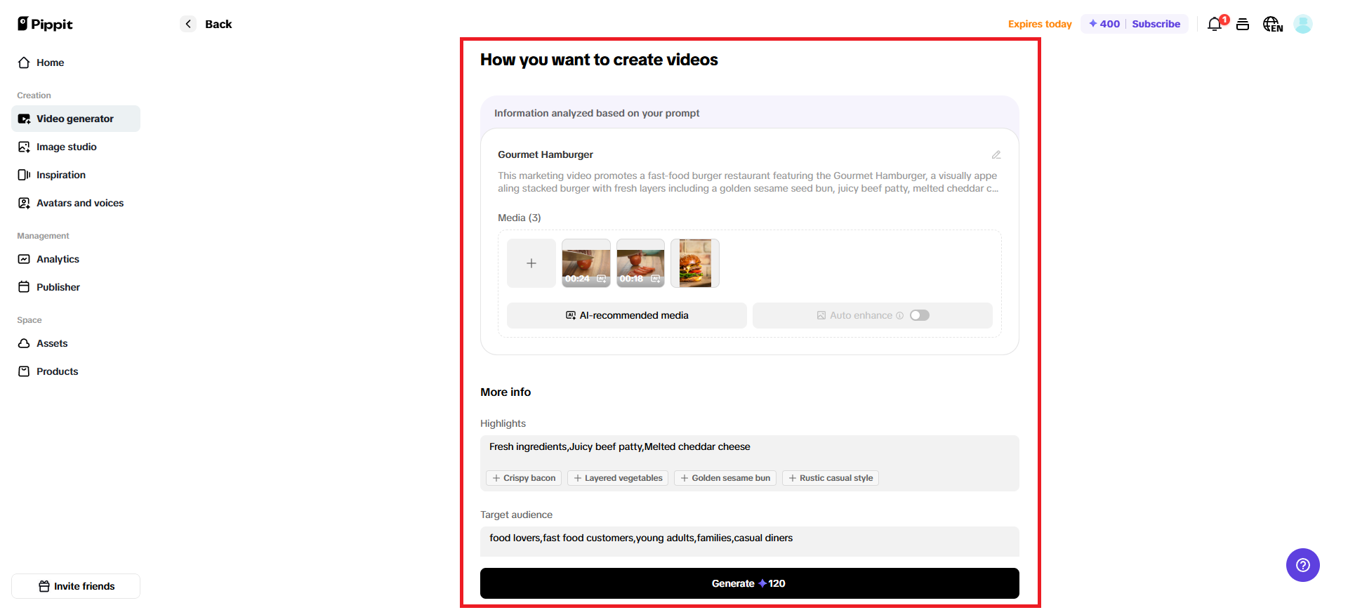 Generate your video as per your selected choices