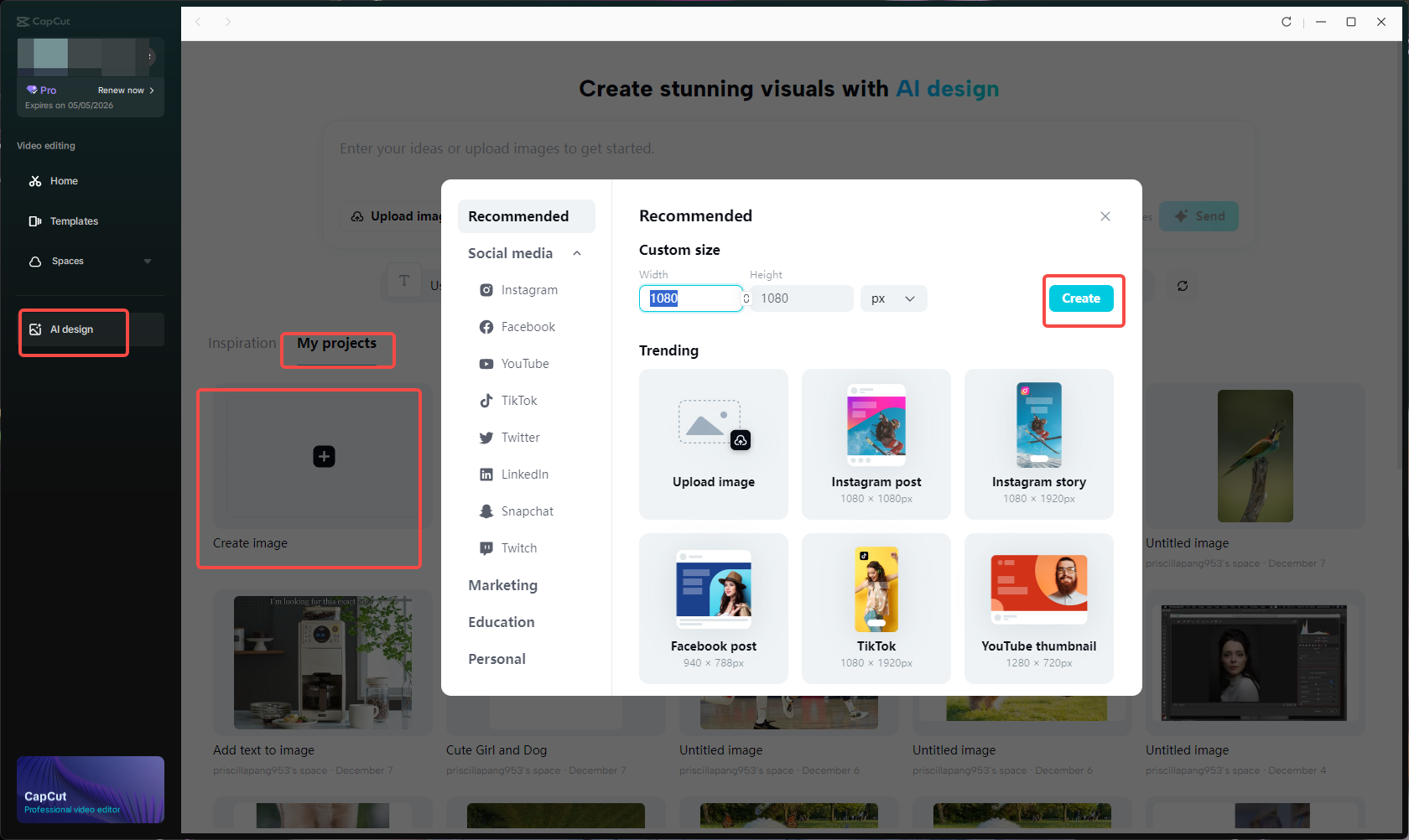 Open CapCut's AI design tool
