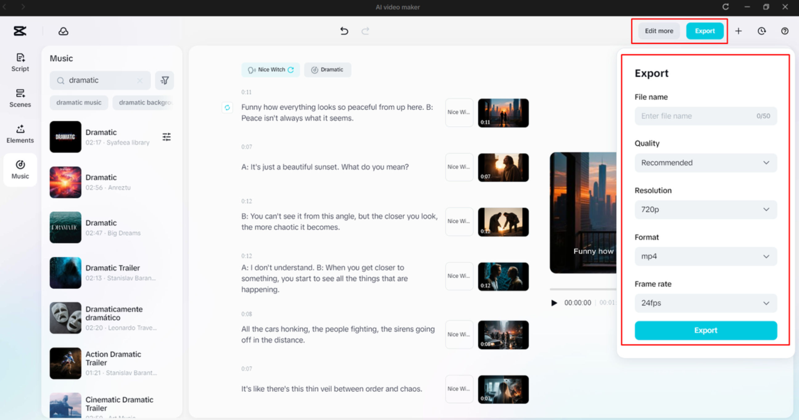 Exporting a video from CapCut AI video maker