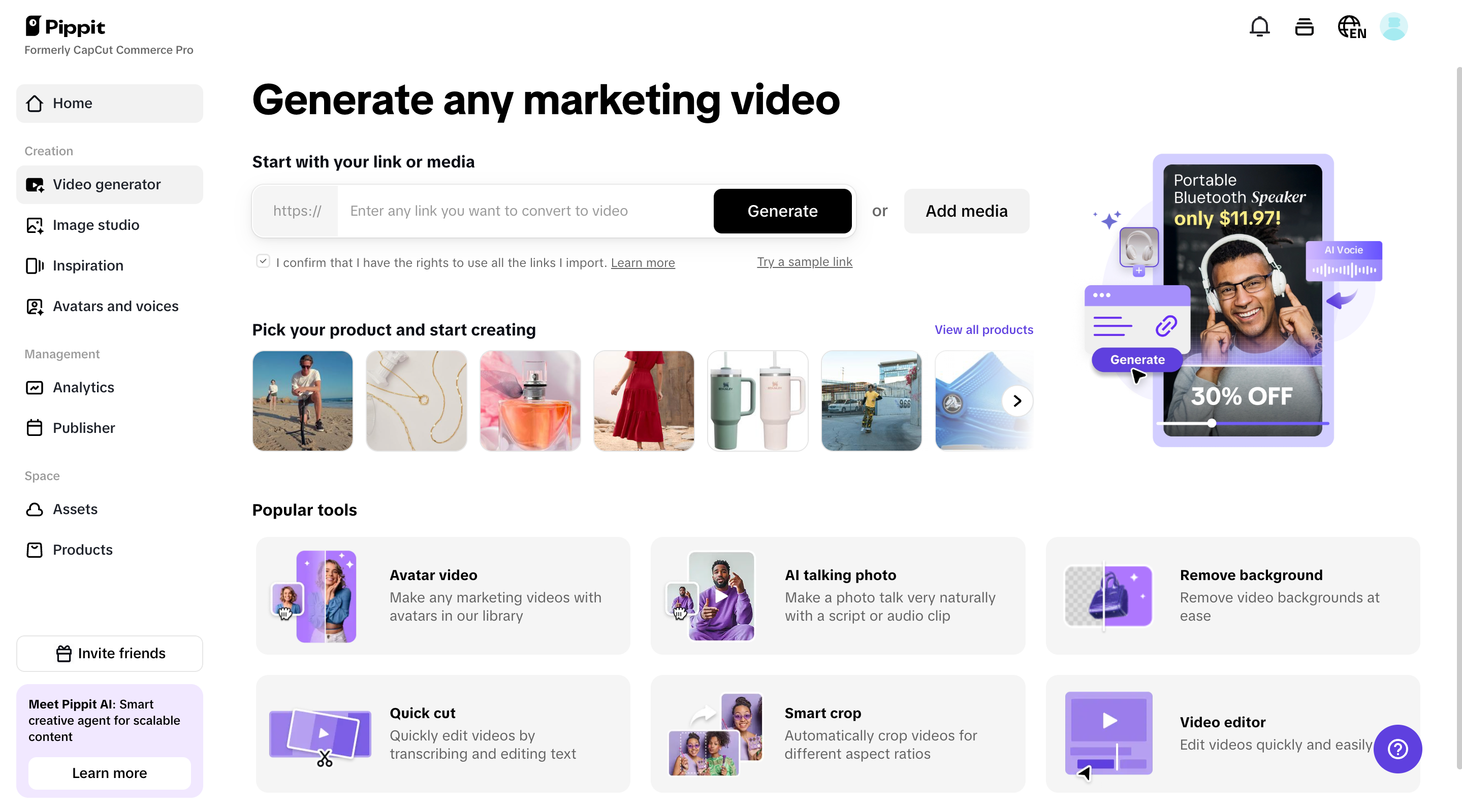 Upload product links or media