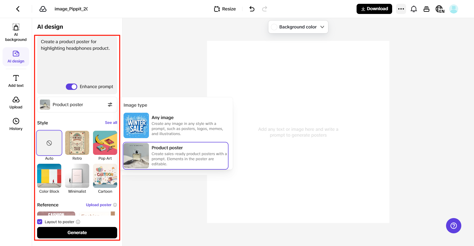 Put any text and generate your poster