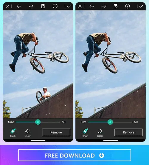 UI เครื่องมือลบพื้นหลังมือถือของ PhotoRoom