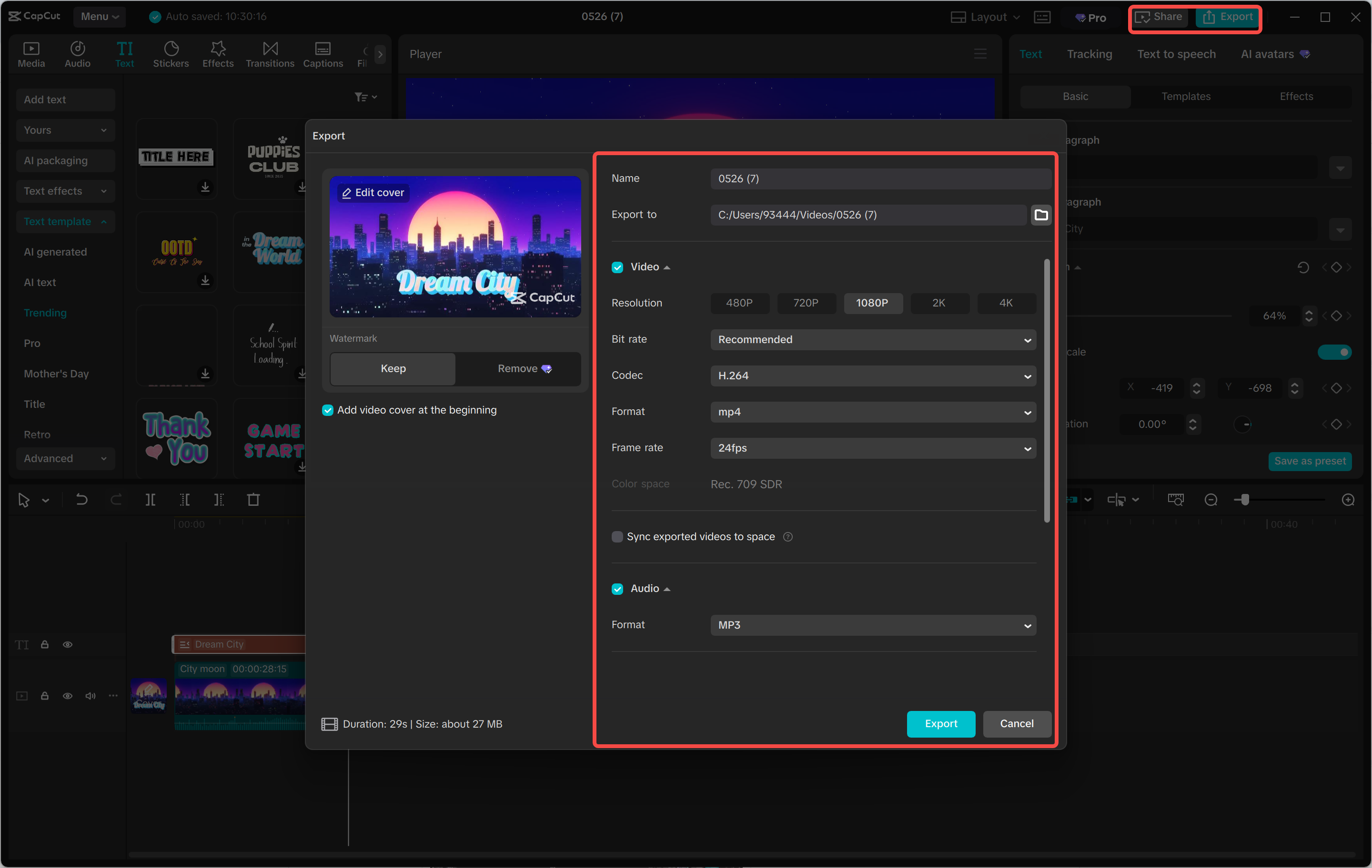 Exporting a video from the CapCut desktop video editor