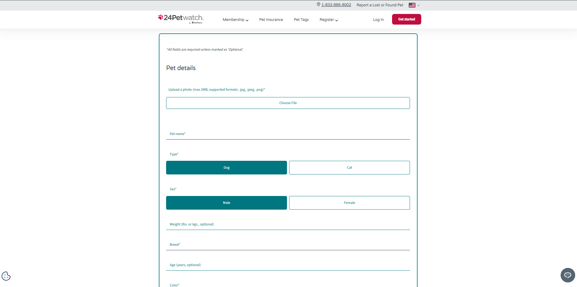 Interface of 24PetWatch - another platform to make animal missing poster