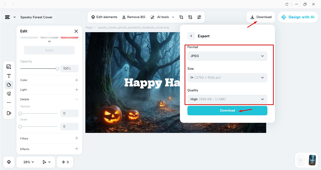 Export Halloween cover photos for Facebook