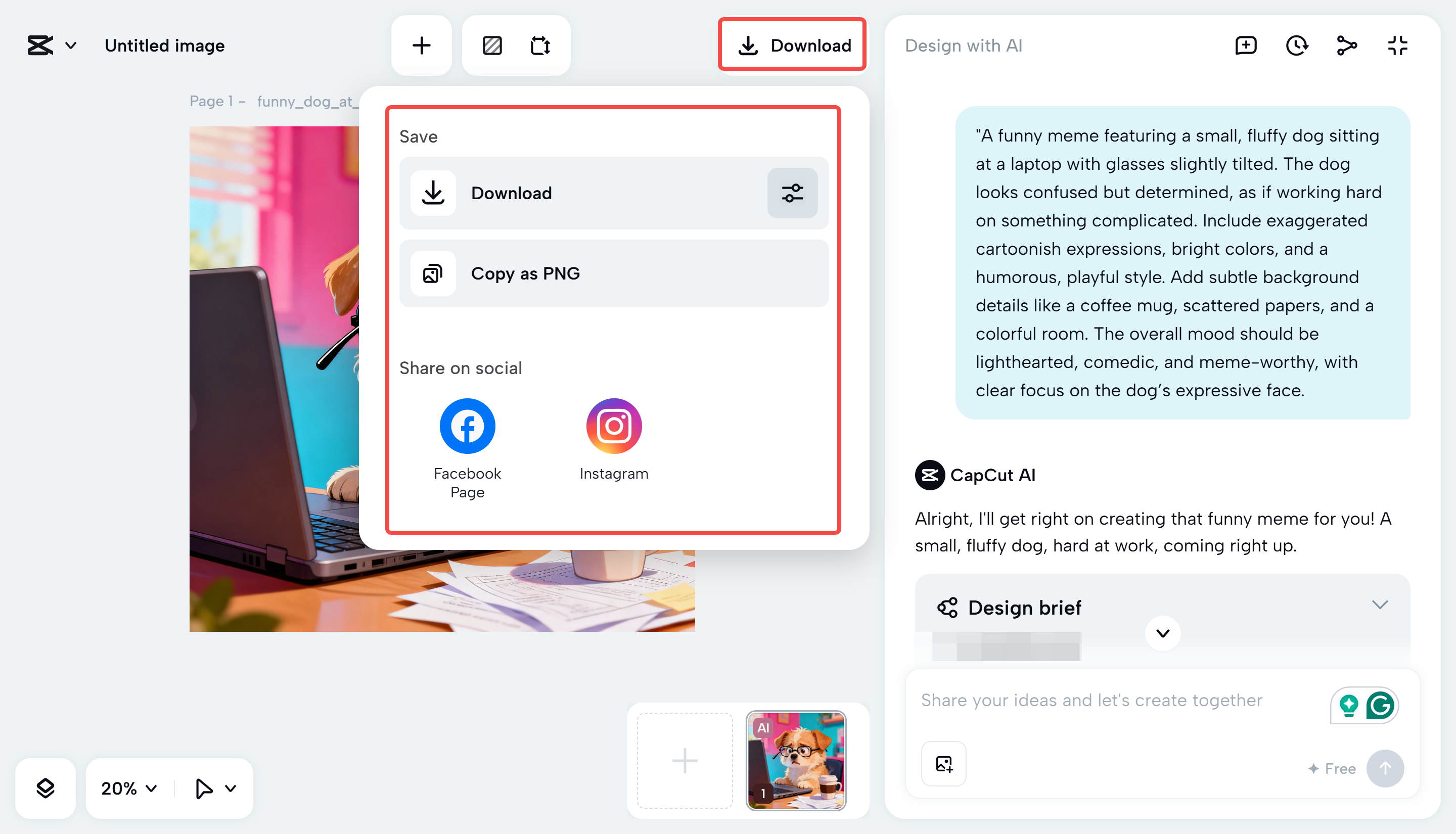 Downloading an image from the CapCut Web