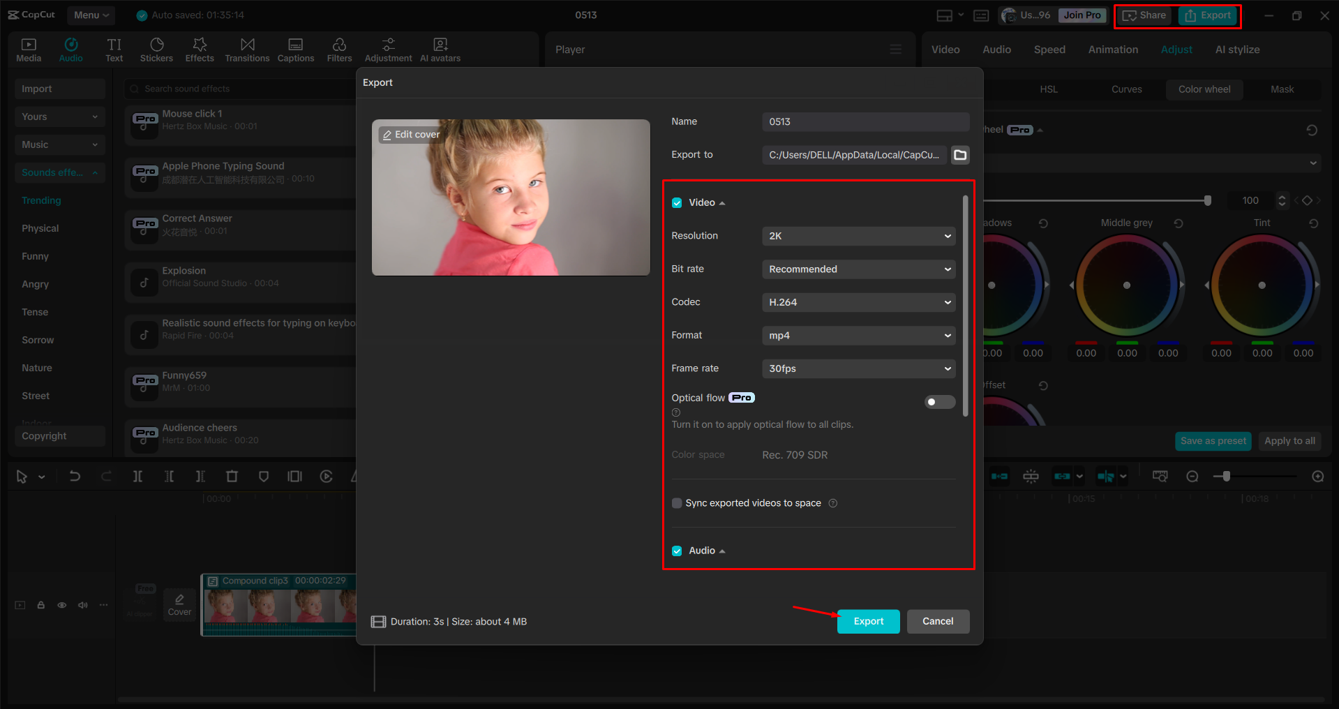 Exporting a video from the CapCut desktop video editor
