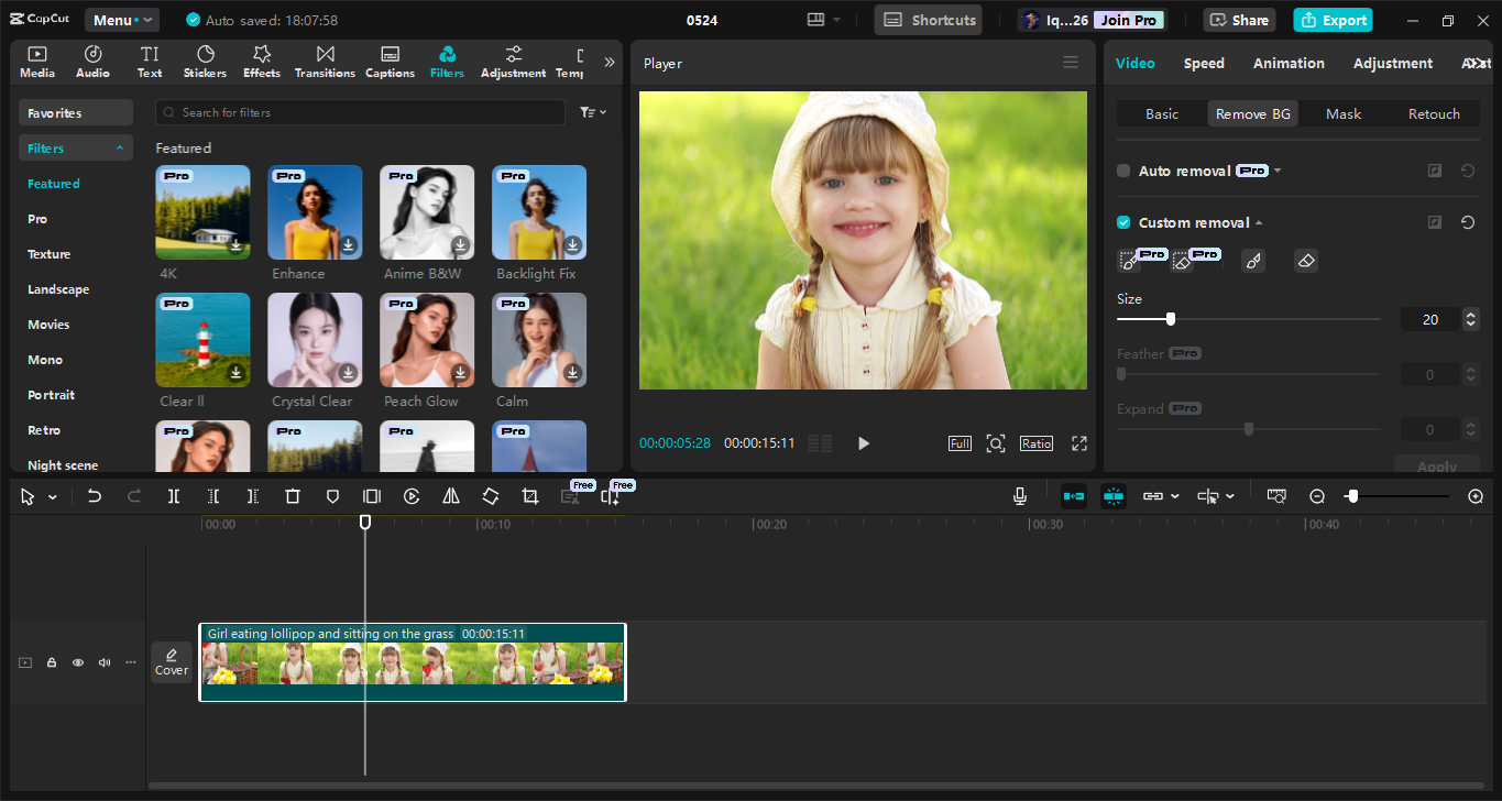 Interface of the Capcut desktop video editor - the best tool to edit image background