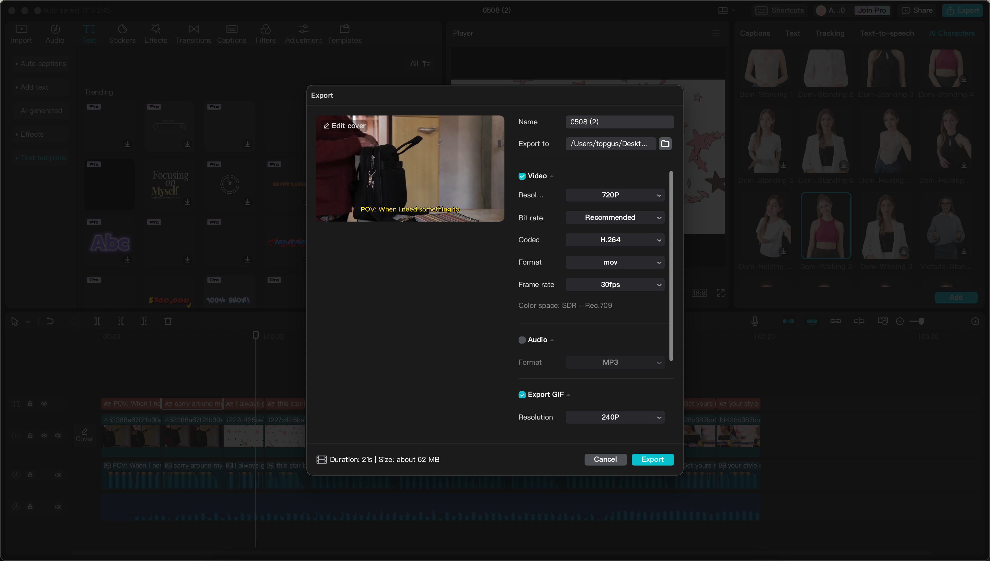 Export video
