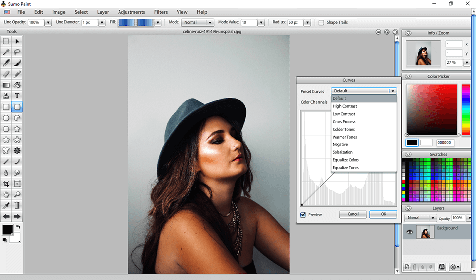 Interface of Sumo Paint - the most liked Photoshop alternative