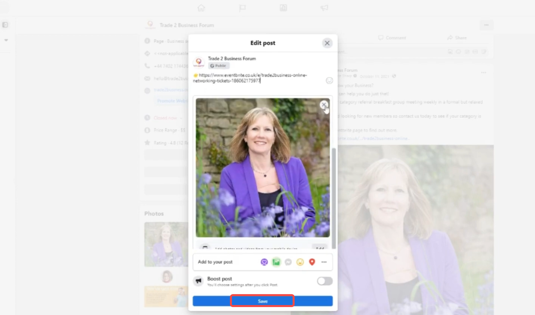 Changing the image in an existing Facebook post