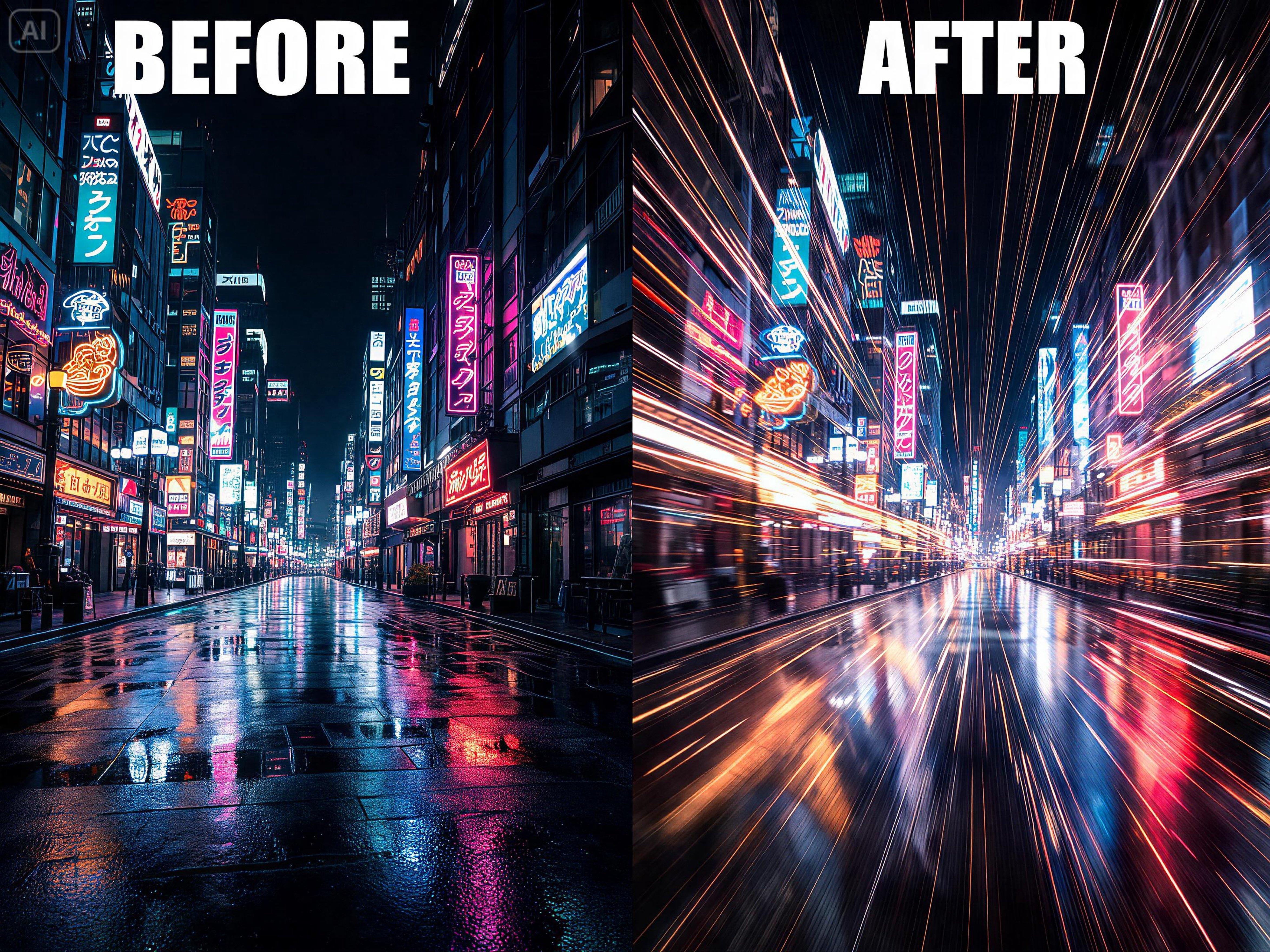 Aviso para un retrato de ciudad de neón con rastros de luz radial