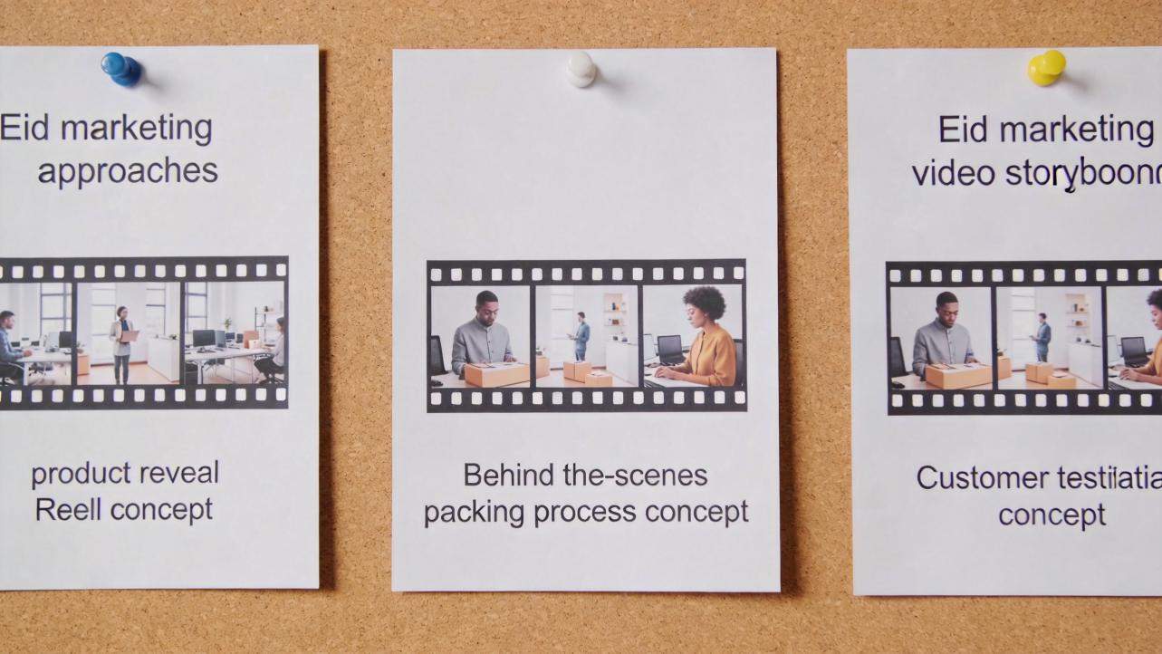 Pinned note titled 'Behind the-scenes packing process concept' with a filmstrip of office scenes.