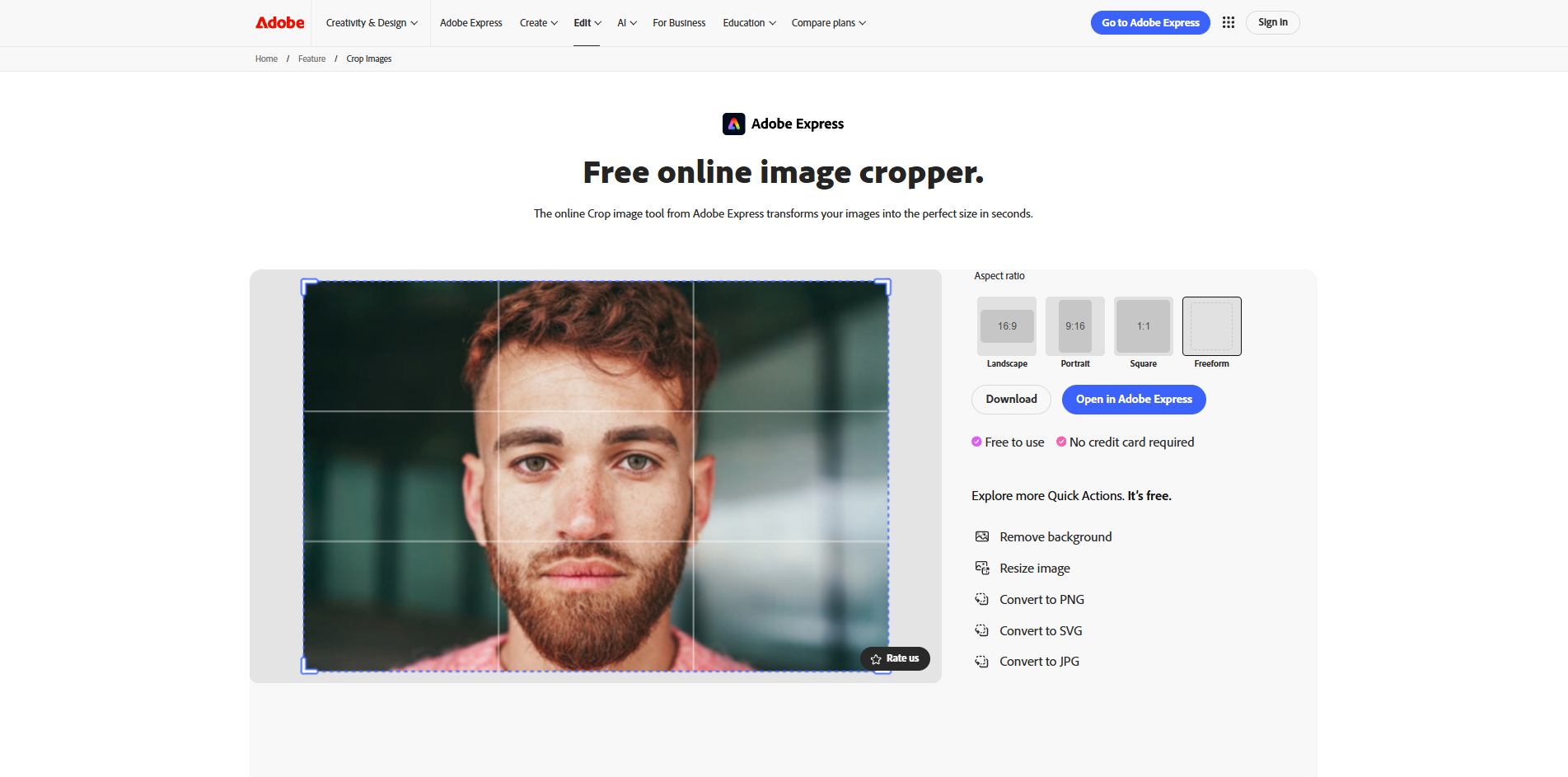 Interface of Adobe Express