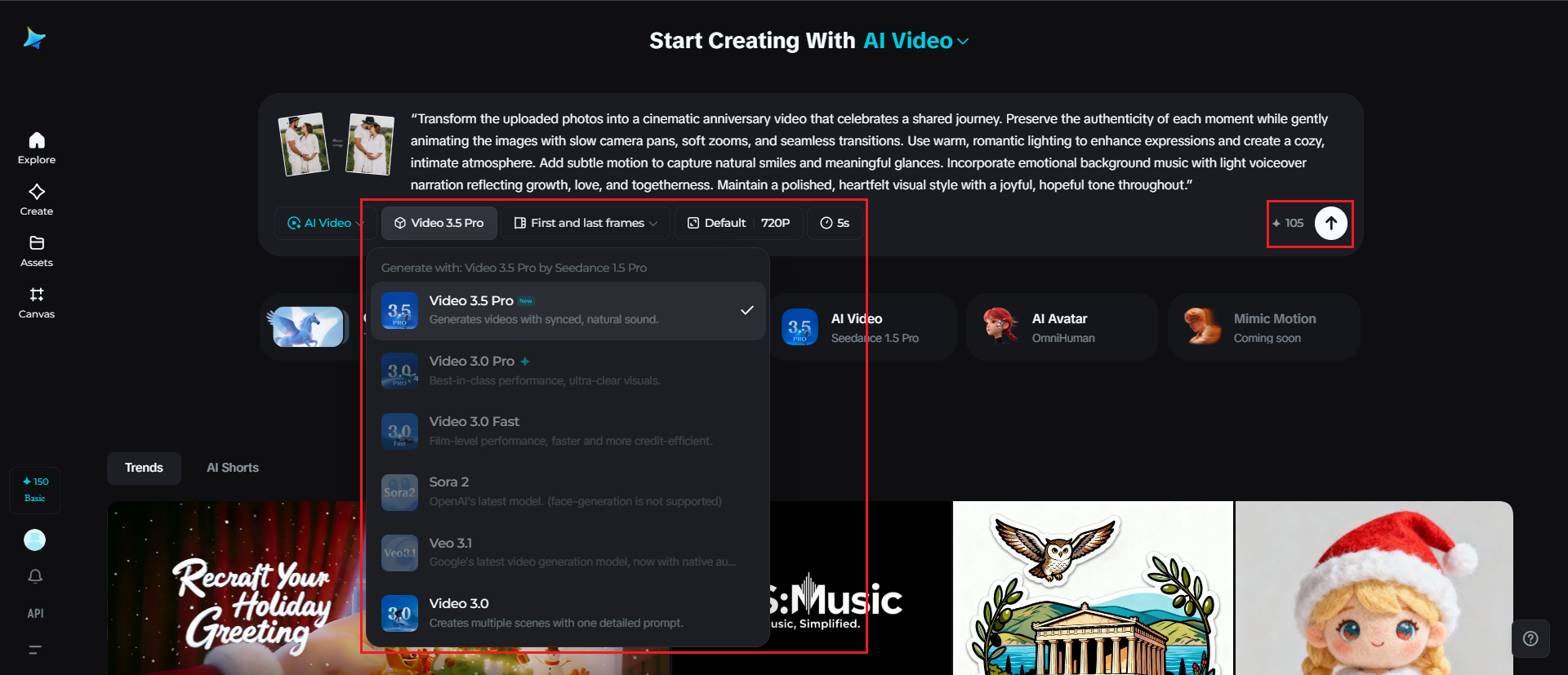 Select your model and generate
