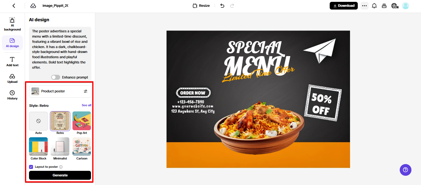 Generating synthetic image in Pippit
