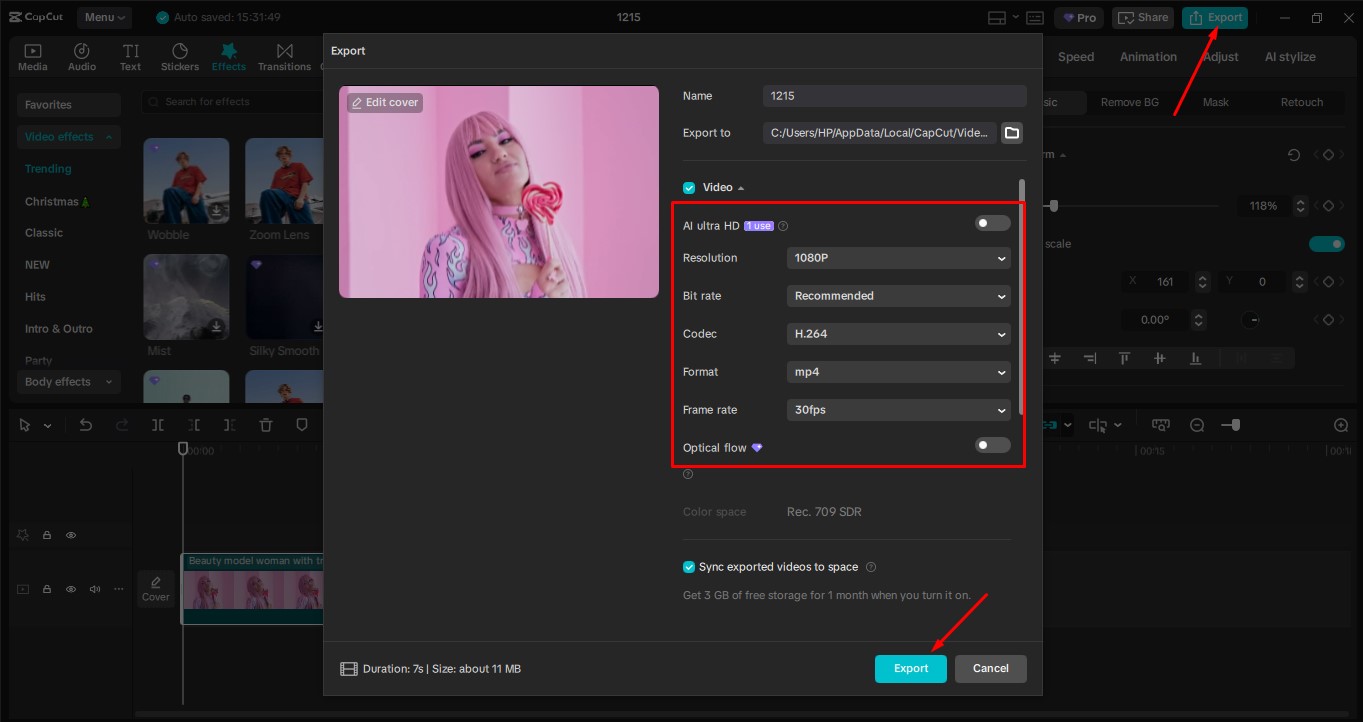 Export video from the CapCut