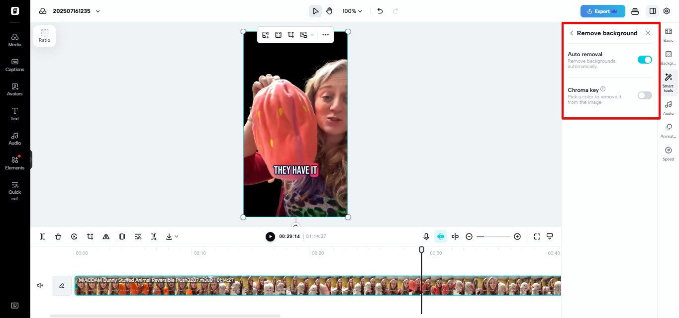 Remove background in Pippit