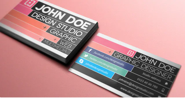 Bright business card highlighting key skills
