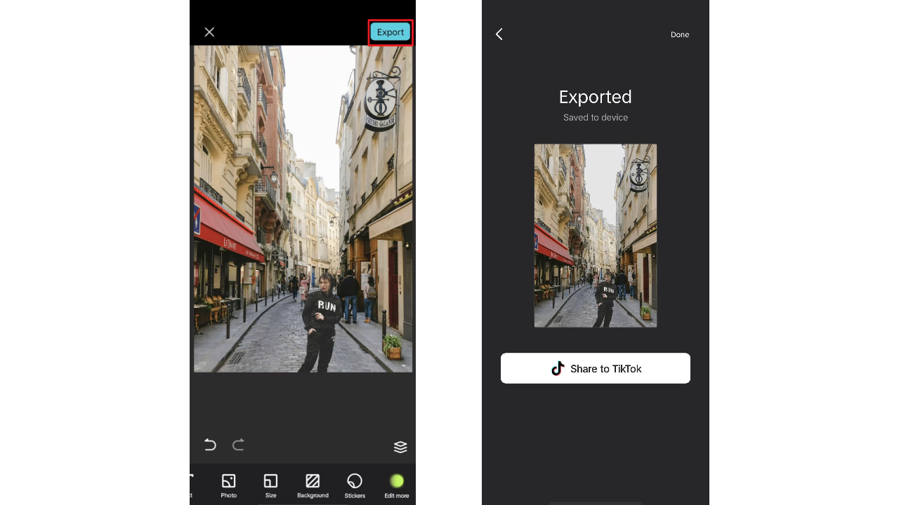 Enhance picture with new background, and Export