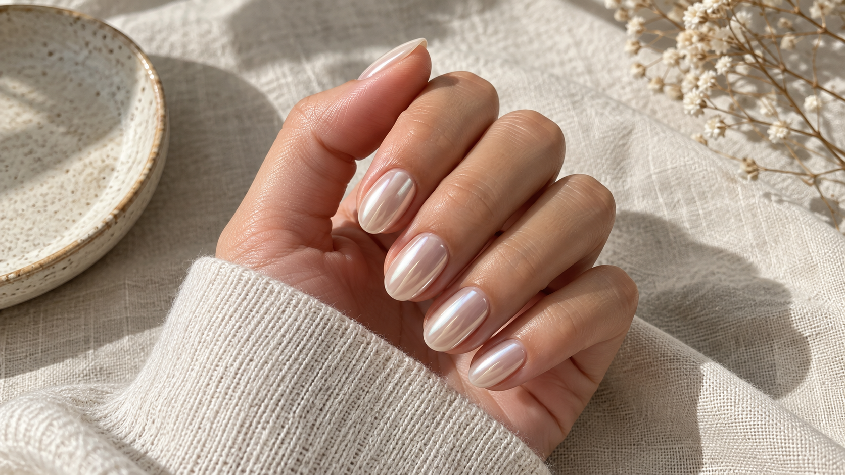 AI nail virtual try on: Milky Chrome Preview