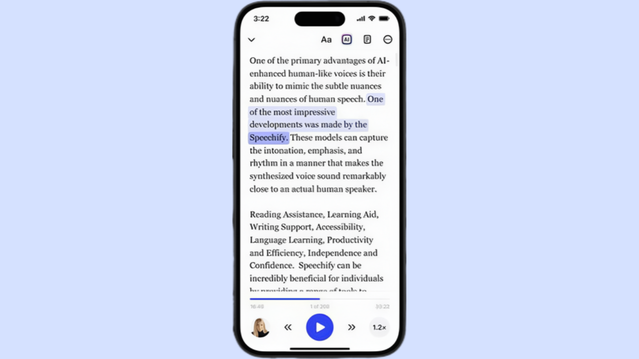 Antarmuka aplikasi Speechify