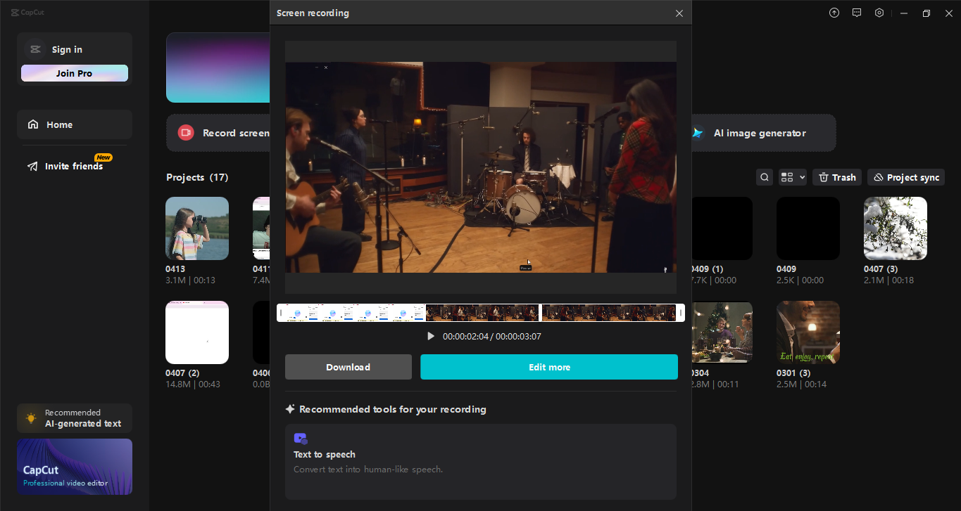 Mengedit antara muka CapCut editor video desktop - alternatif perakam QuickTime yang mudah digunakan