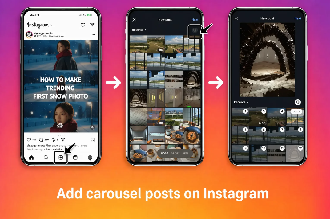 Ghid pas cu pas pentru a adăuga postări carusel pe Instagram