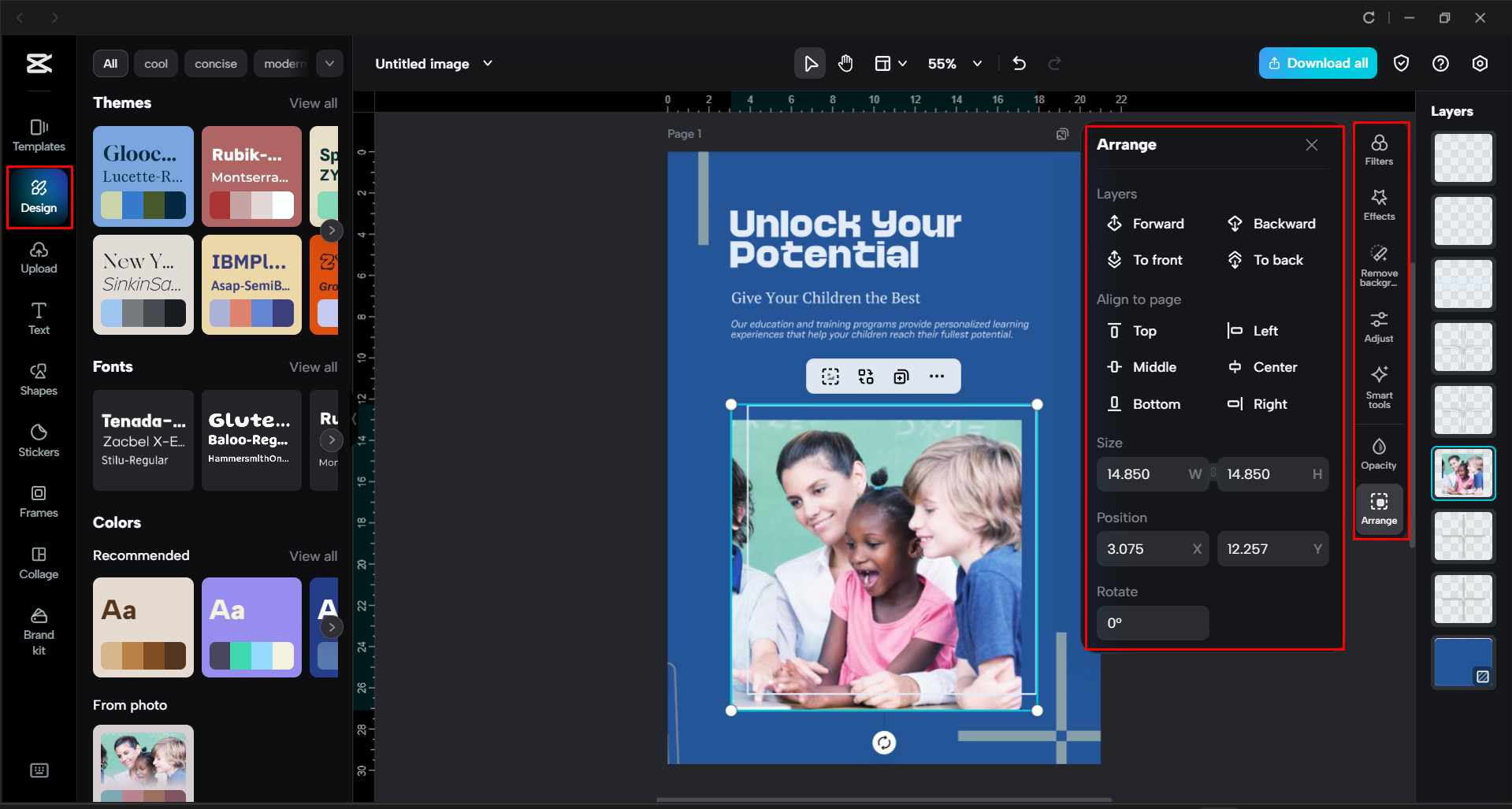 Editing a poster in the CapCut desktop video editor