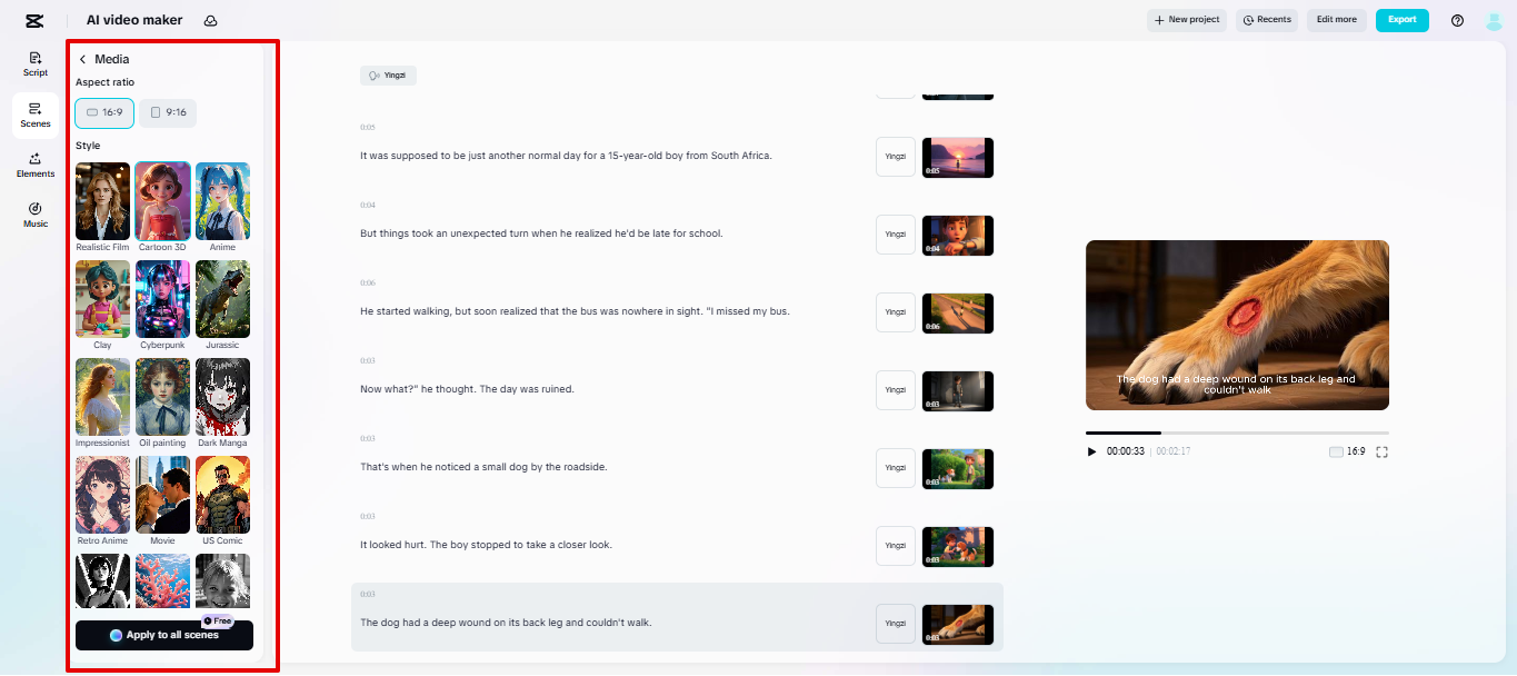 การถ่ายโอนสไตล์ฉากด้วย AI ของ CapCut Web