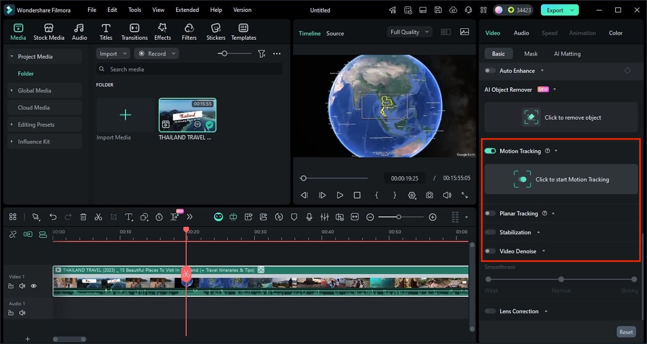 Filmora rastreamento de movimento em enquadramento