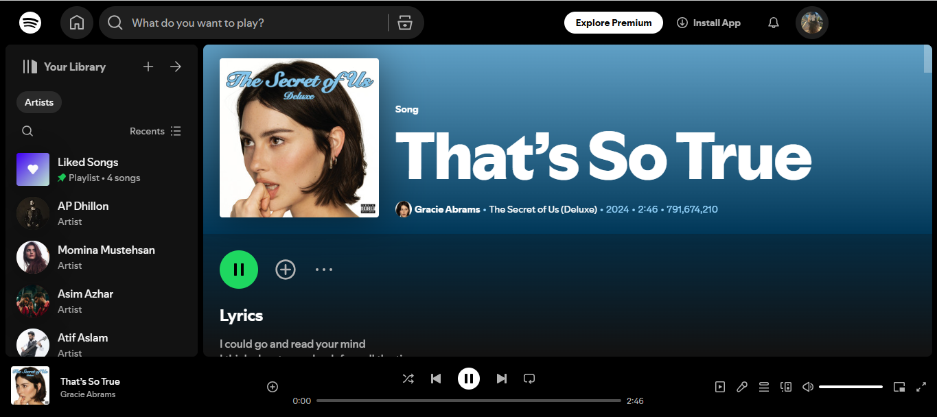 Cover of That’s So True – a rising track in the Spotify top 10 today
