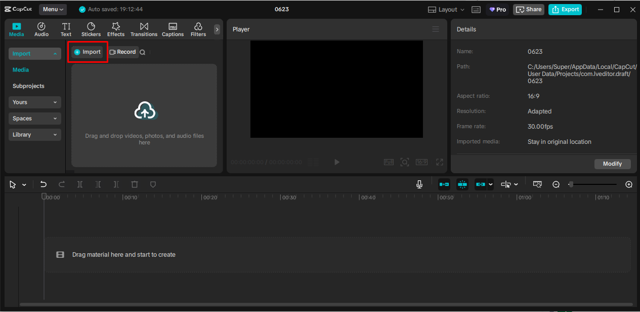 Importieren von Medien im CapCut-Desktop-Videobearbeitungsprogramm