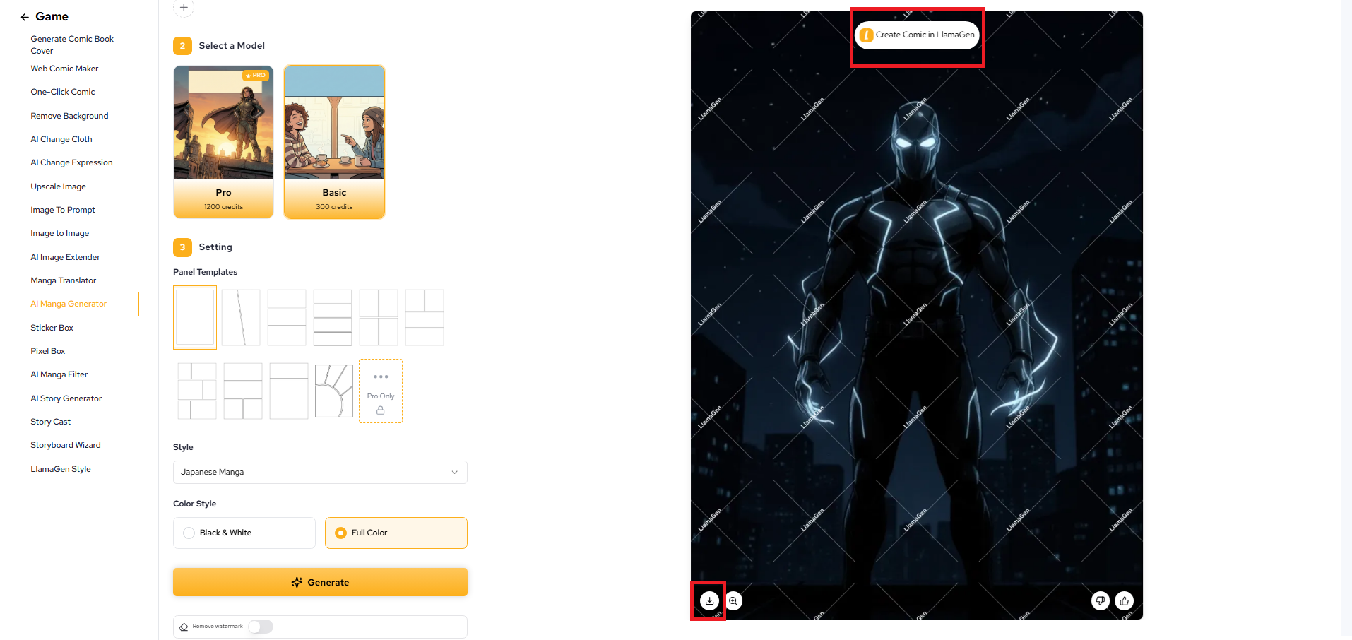 Download or continue creating