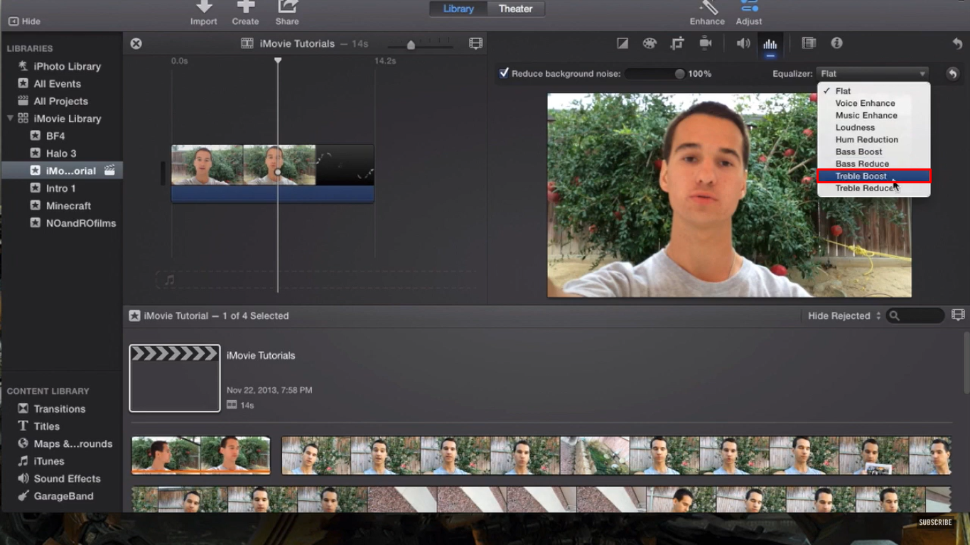 Choosing an equalizer preset for improving voiceover in iMovie