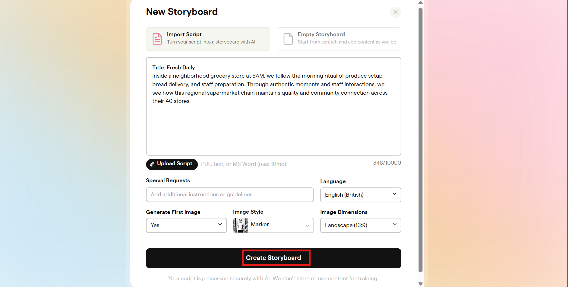 Generate your storyboard