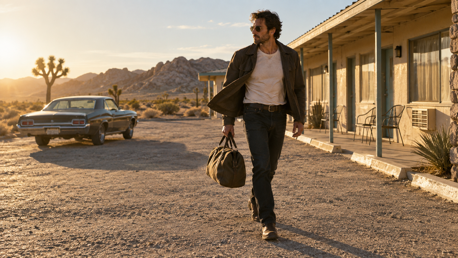 cinematic AI photo prompts: Desert Motel Walk
