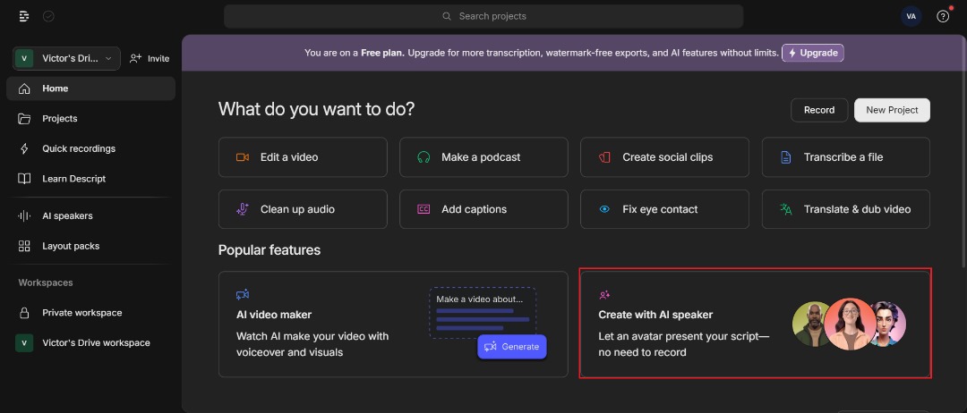 Connexion à Descript