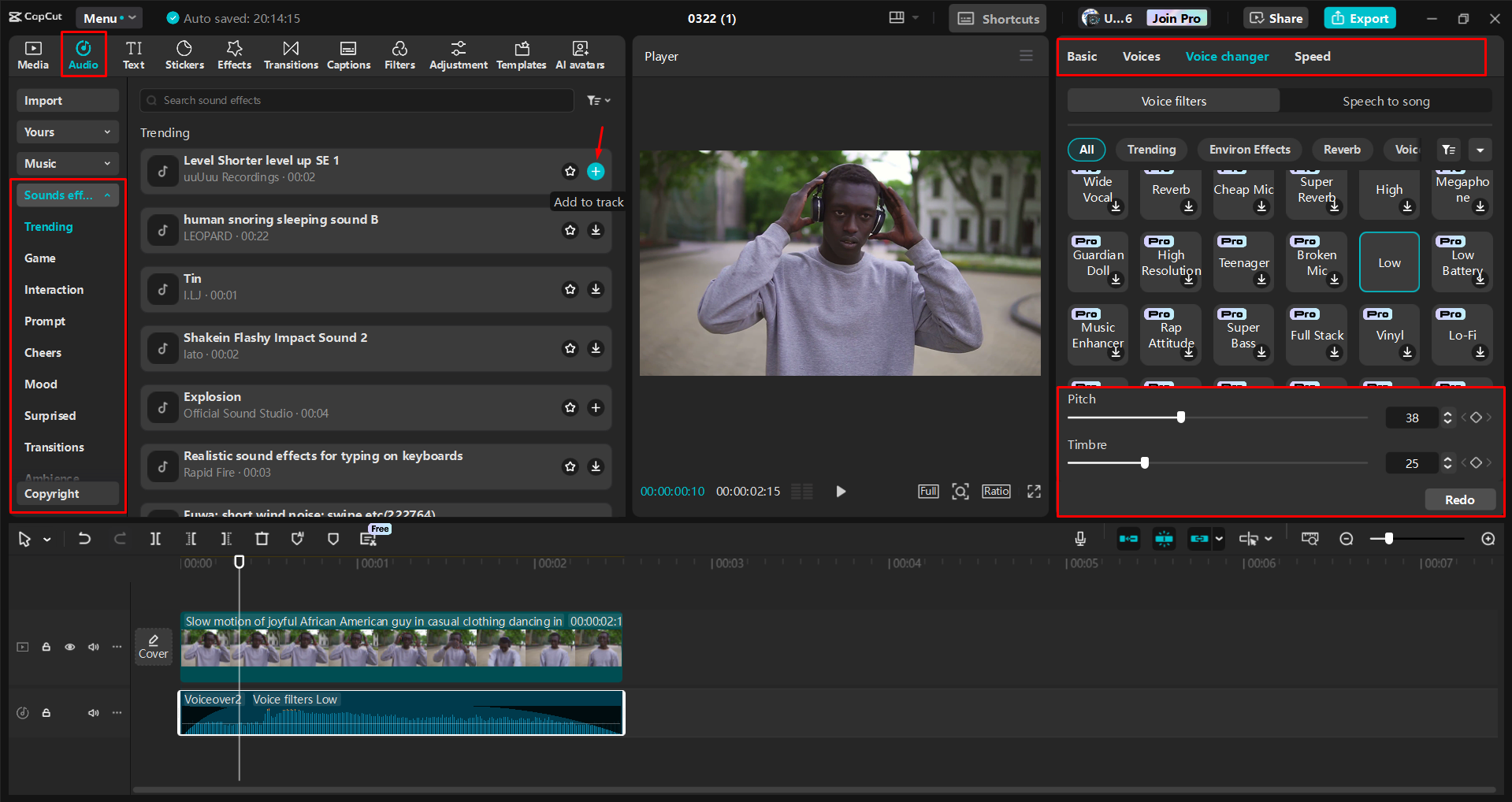 Mengedit video musik di editor video desktop CapCut