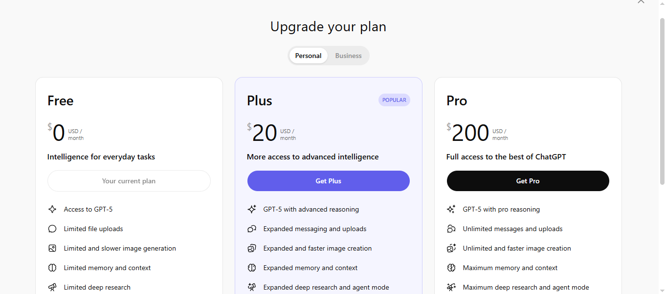 ChatGPT subscription plans