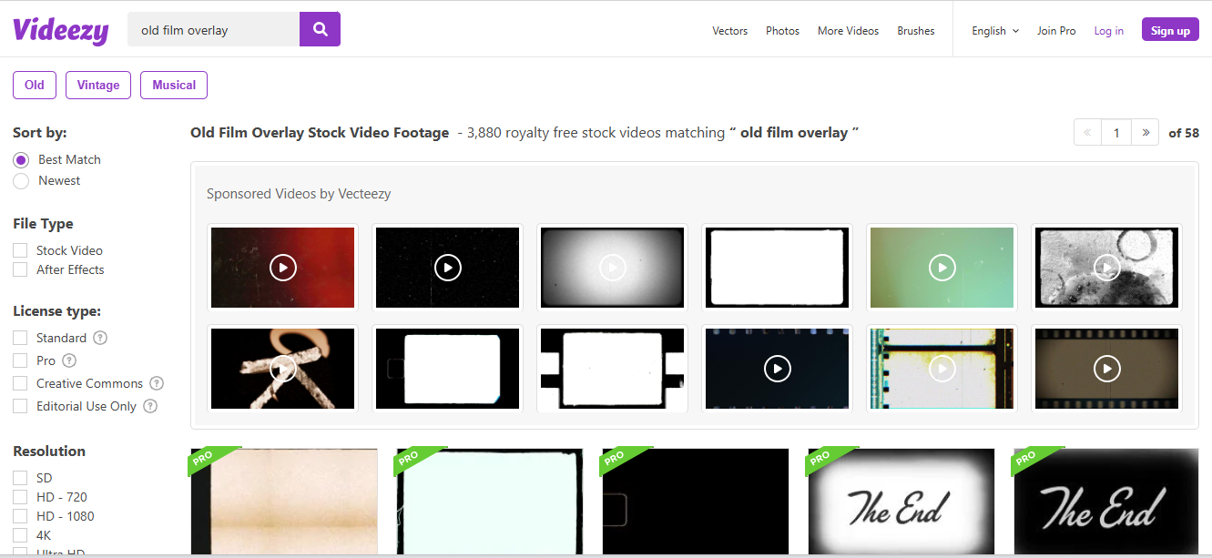 Image showing interface of Videezy - a great platform for high quality old camera overlays