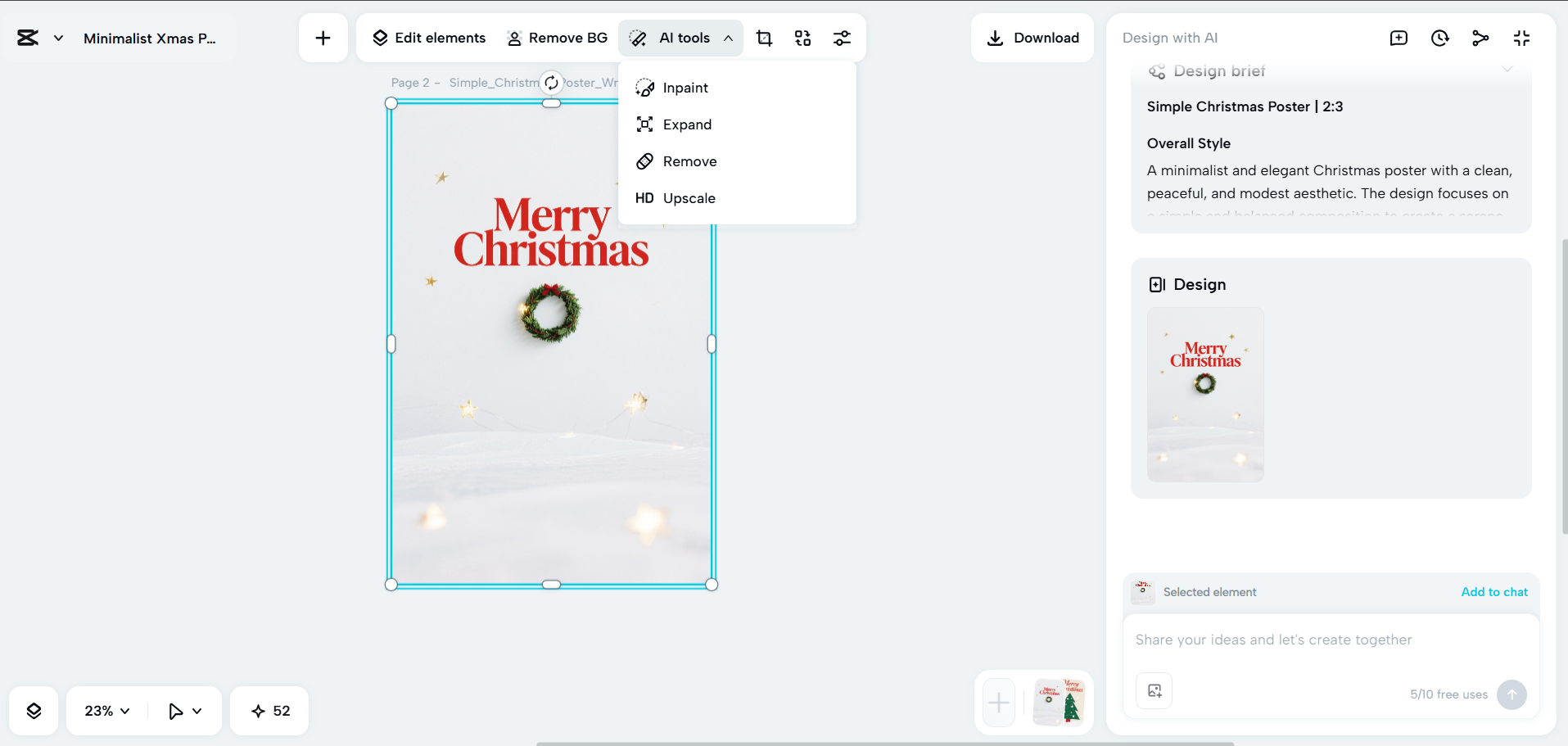 Interface of the CapCut desktop video editor - an AI tool to create and customize Christmas posters