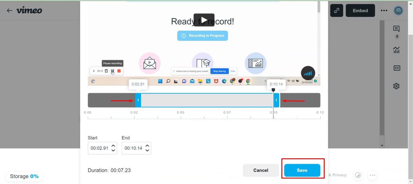 Vimeoレコーダーに録画を保存する