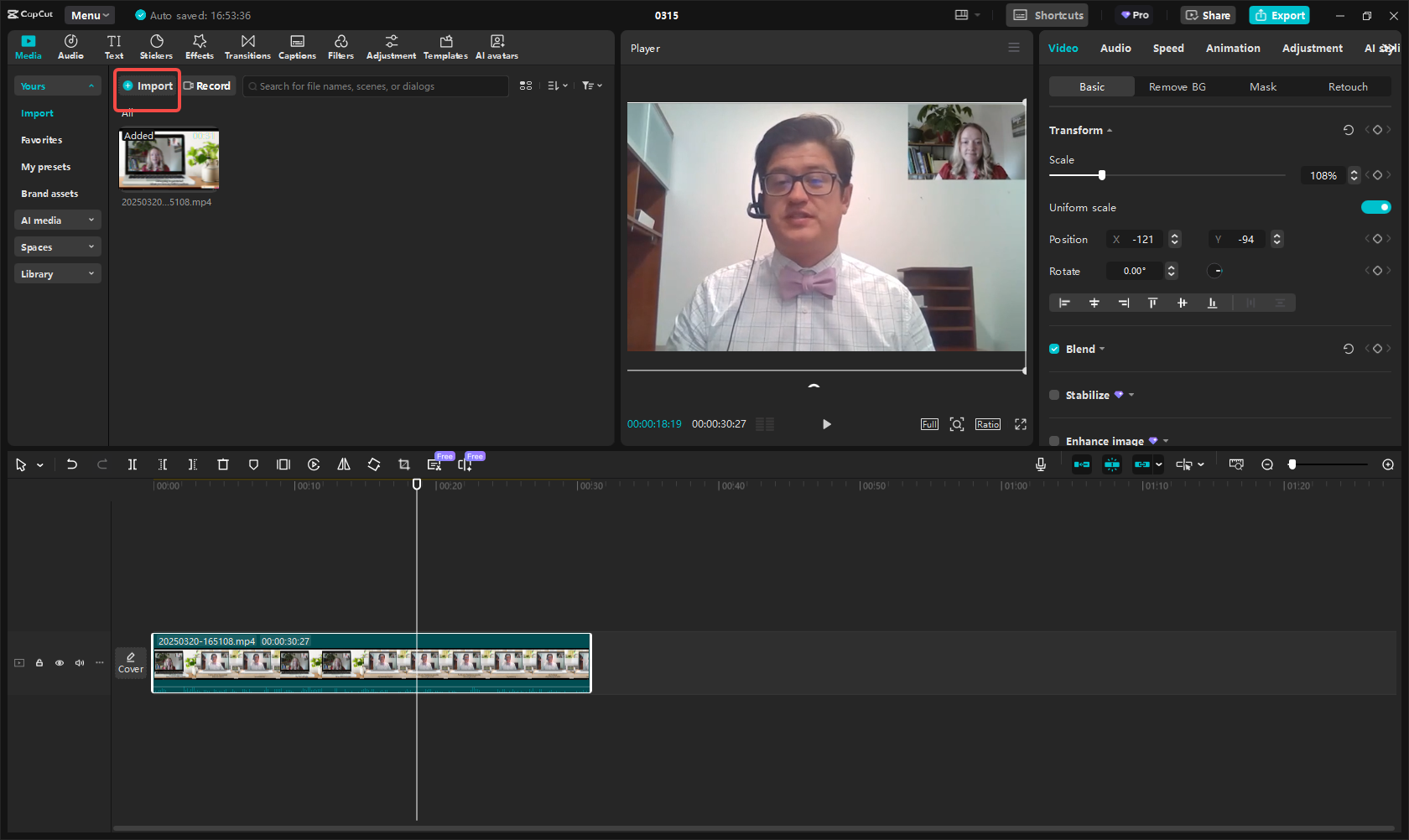 Import the interview footage