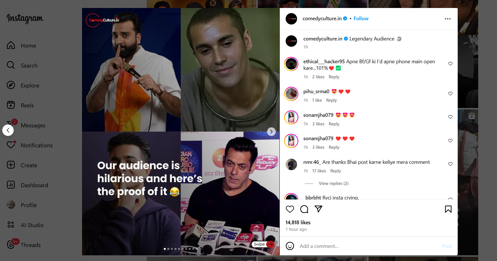 Comedy and relateable skits video reels on Instagram